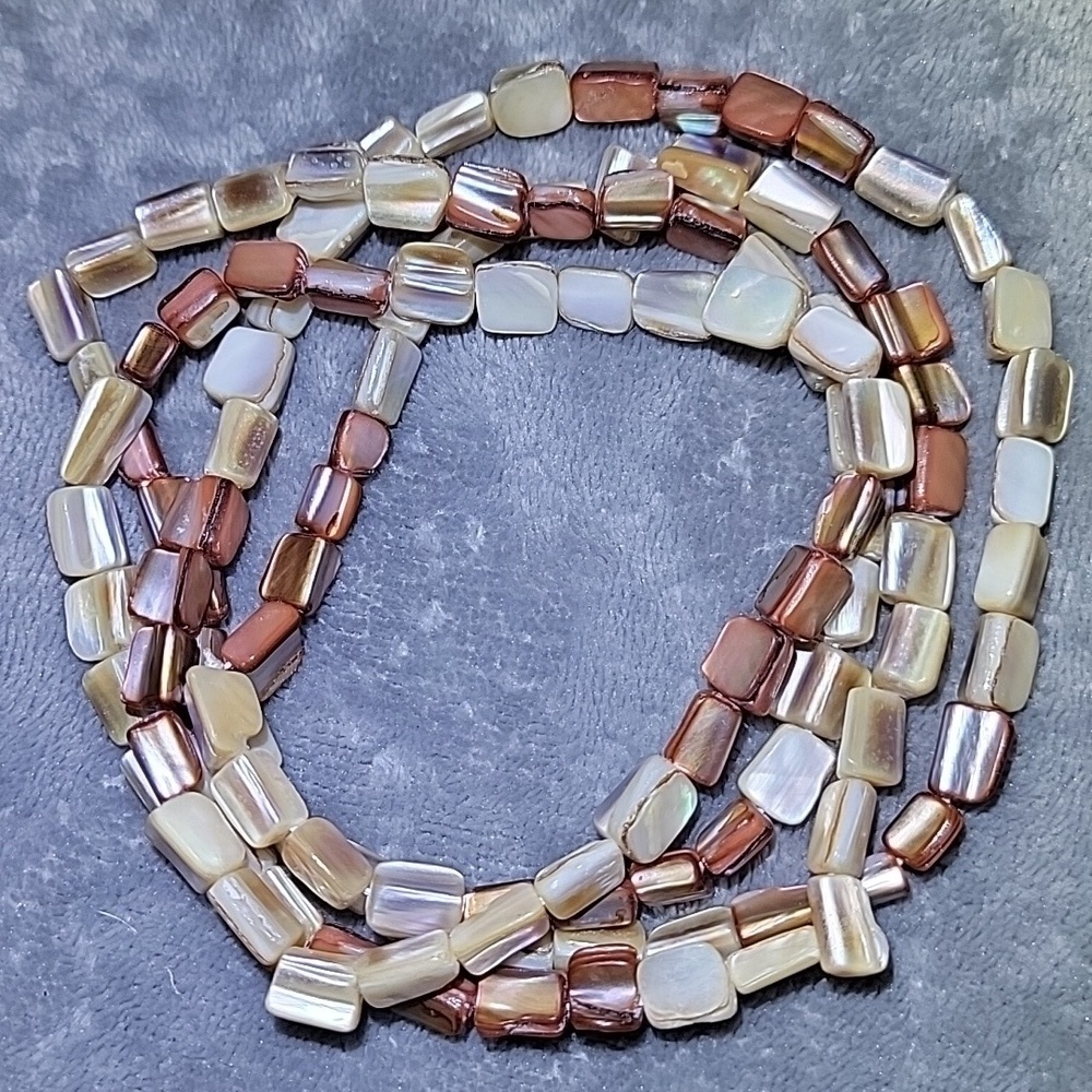 Long Continuous 76" Strand Mother of Pearl Beaded Shell Necklace Shiny Brown Tan - Picture 2 of 9